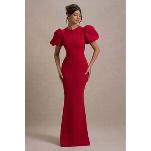 NWT Club L London Love‎ Letters Red Puff Sleeve Maxi Dress 12